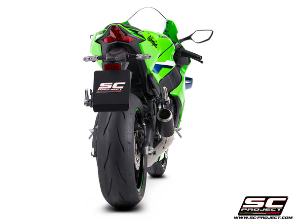 Kawasaki Ninja ZX-10R with SC-Project de-cat link pipe with CR-T carbon fibre exhaust, back view