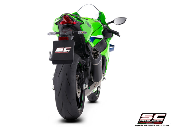 Kawasaki Ninja ZX-10R with SC-Project de-cat link pipe with SC1-R 350 mm carbon fibre exhaust, back view