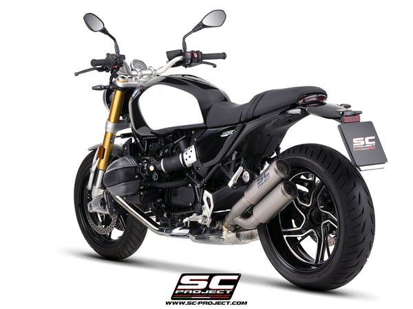 BMW R 12 nineT with SC-Project Twin CR-T titanium exhaust, rear view