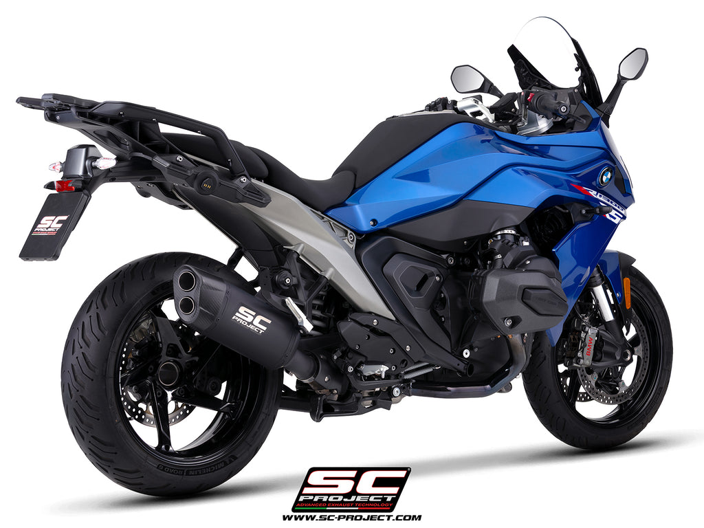 BMW R 1300 RS with SC-Project Adventure-R titanium matt black exhaust, 3/4 rear view