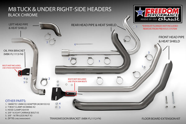 Freedom Performance HARLEY TOURING RIGHT SIDE TUCK & UNDER TRUE-DUAL HEADERS Fits '95-Present
