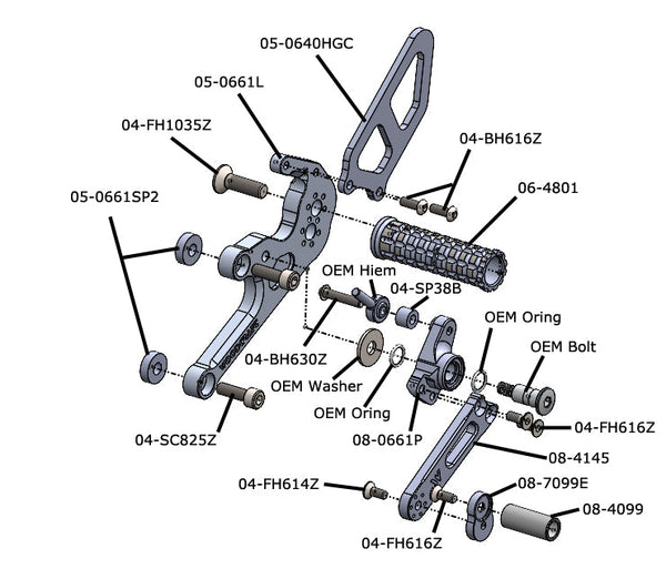 05-0662B Ducati V2 Streetfighter Complete Rearset