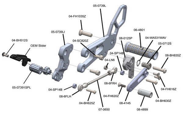 Woodcraft 05-0738B KTM RC390 (Race Only) Complete Rearset Kit w/ Pedals - STD/GP Shift
