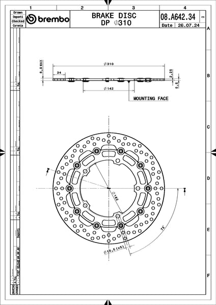 BREMBO 08A64234 brake disc