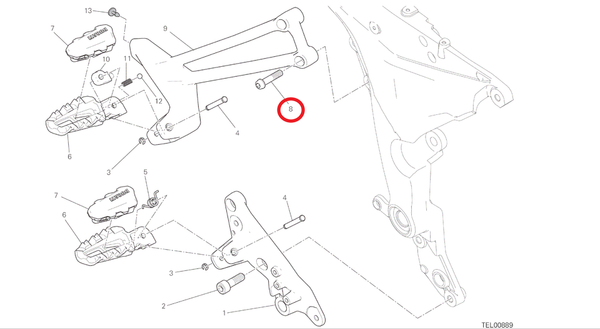 KBIKE Kit passenger footrest support screws M8x35 Pos. 25 KB.VIT.SUP.PED.PAS