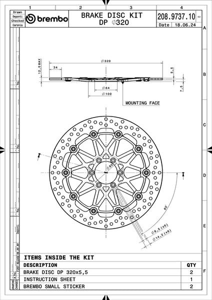 BREMBO 208973710 Supersport floating brake disc