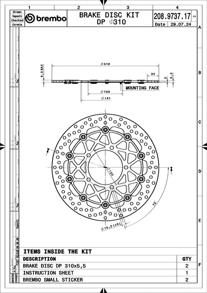 BREMBO 208973717 Supersport floating brake disc