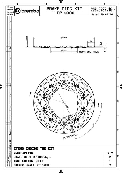 BREMBO 208973719 Supersport floating brake disc