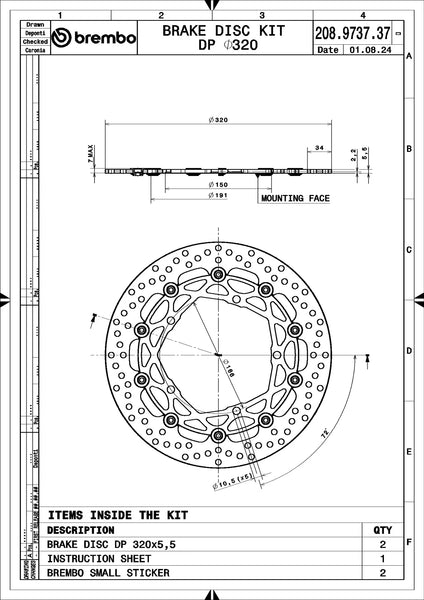 BREMBO 208973737 Supersport floating front brake disc