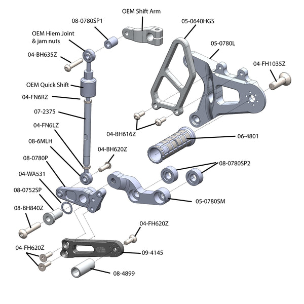 05-0780B MV Agusta F3/Brutale 675/800RR GP/STD Adjustable Rearset Kit w/Shift pedal