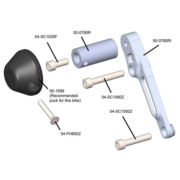 50-0790 KTM 790 2018-20 / KTM 890 2020 Frame Slider Kit - Woodcraft Technologies