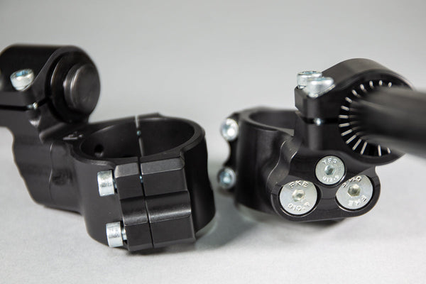 BMW S1000RR 2020 55MM Diameter Side Mount 35mm Rise Eccentric Clip-on Riser Assembly with OEM Clipon Delete - Woodcraft Technologies