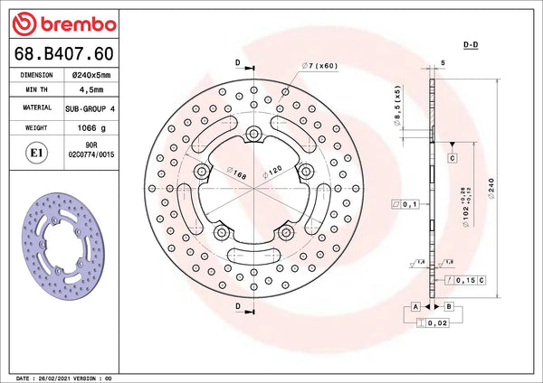 BREMBO 68B40760 fixed Serie Oro brake disc – detail view