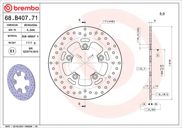 BREMBO 68B40771 fixed Serie Oro brake disc – detail view