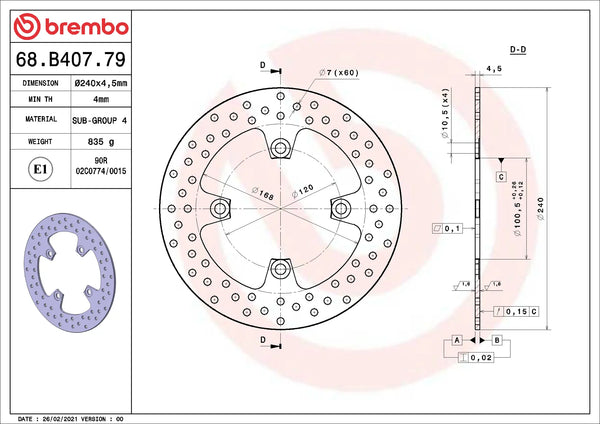 BREMBO 68B40779 fixed Serie Oro brake disc – detail view