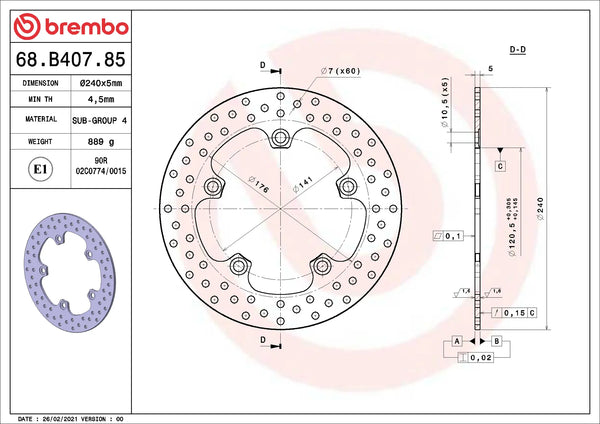 BREMBO 68B40785 fixed Serie Oro brake disc – detail view