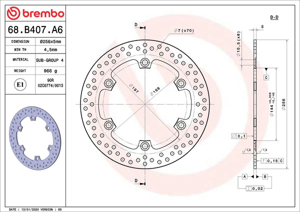 BREMBO 68B407A6 fixed Serie Oro brake disc – detail view