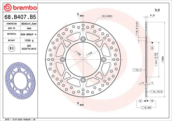 BREMBO 68B407B5 fixed Serie Oro brake disc – detail view