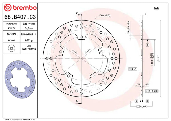 BREMBO 68B407C3 fixed Serie Oro brake disc – detail view