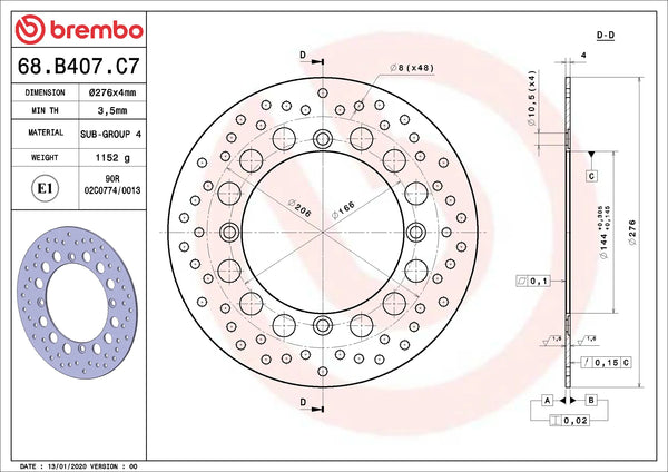 BREMBO 68B407C7 fixed Serie Oro brake disc – detail view