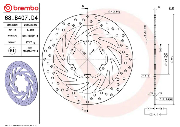 BREMBO 68B407D4 fixed Serie Oro brake disc – detail view