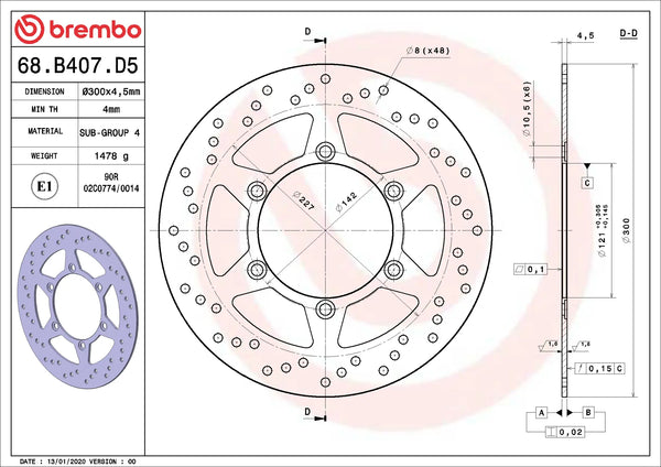 BREMBO 68B407D5 fixed Serie Oro brake disc – detail view