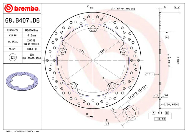 BREMBO 68B407D6 fixed Serie Oro brake disc – detail view