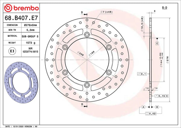 BREMBO 68B407E7 fixed Serie Oro brake disc – detail view