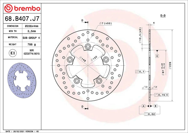 BREMBO 68B407J7 fixed Serie Oro brake disc – detail view