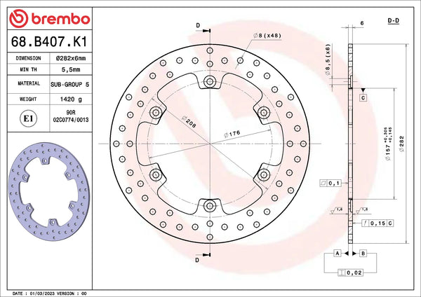 BREMBO 68B407K1 fixed Serie Oro brake disc – detail view