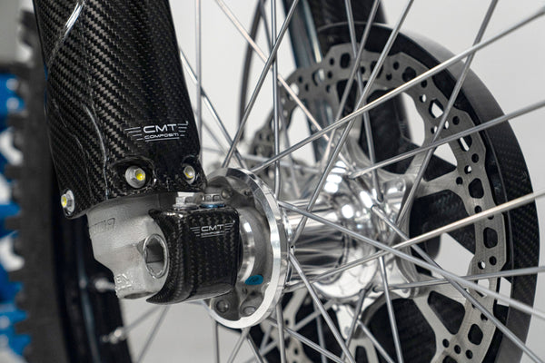CMT Compositi Carbon Fork Foot Guard | Ducati / Triumph / Honda / Yamaha / Sherco / TM Racing / Fantic / Stark Varg | 000194