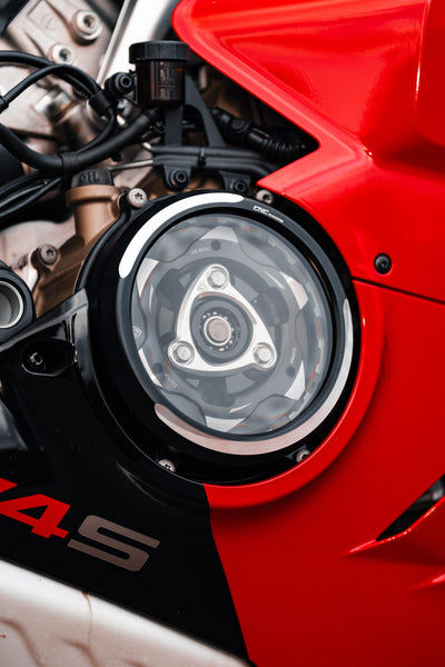 CNC RACING | Clear oil bath clutch cover Ducati Panigale V4 BICOLOR