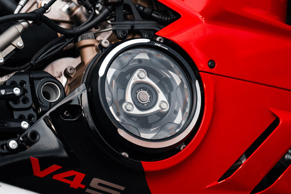 CNC RACING | Clear oil bath clutch cover Ducati Panigale V4 BICOLOR