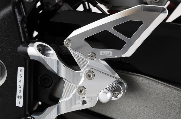 AELLA Adjustable Rearset Kit for "STREET" BMW S1000RR 2019- anodized (Clear Anodized/ black) AE-10091