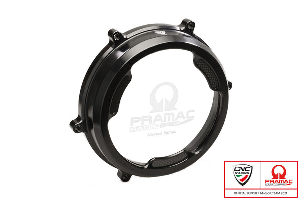 CNC RACING | Clear oil bath clutch cover with carbon fiber inlay for Ducati Panigale 959/1199/1299 - Pramac Racing Limited Edition