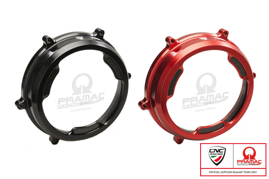 CNC RACING | Clear oil bath clutch cover with carbon fiber inlay for Ducati Panigale 959/1199/1299 - Pramac Racing Limited Edition
