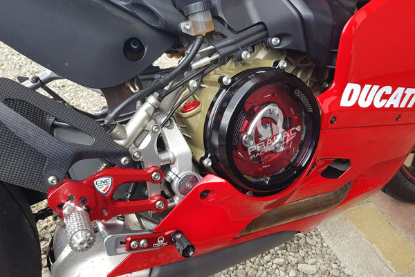 CNC RACING | Clear oil bath clutch cover with carbon fiber inlay for Ducati Panigale 959/1199/1299 - Pramac Racing Limited Edition
