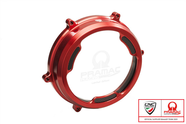 CNC RACING | Clear oil bath clutch cover with carbon fiber inlay for Ducati Panigale 959/1199/1299 - Pramac Racing Limited Edition