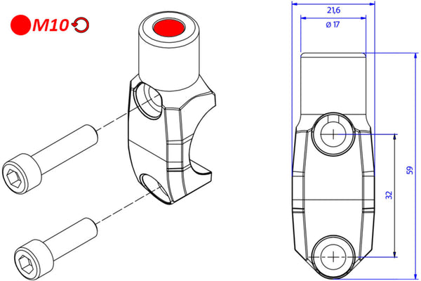 CNC RACING | Brembo Master cylinder clamp with Mirror Mount thread M10 left
