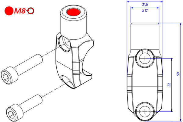 CNC RACING | Brembo Master cylinder clamp with Mirror Mount thread M8 left