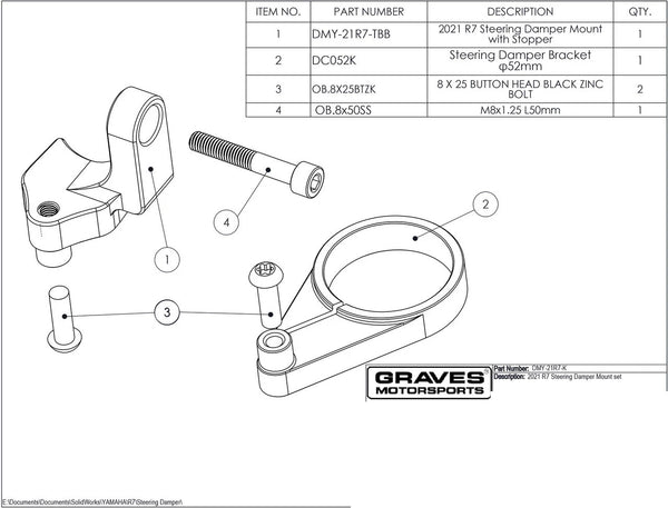 Graves Motorsports Yamaha R7 WORKS Steering Damper Mount 