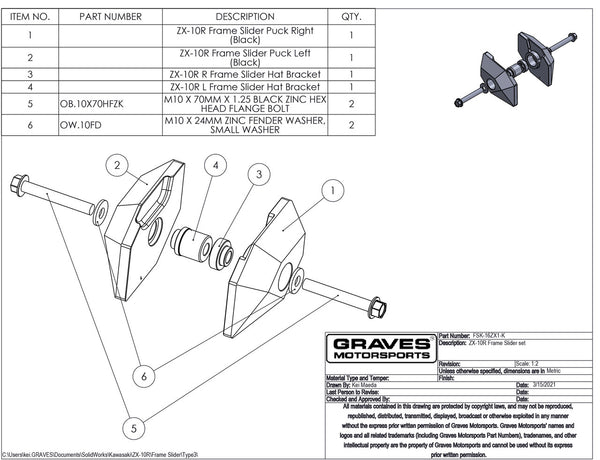 Graves Motorsports Kawasaki ZX-10 Frame Sliders