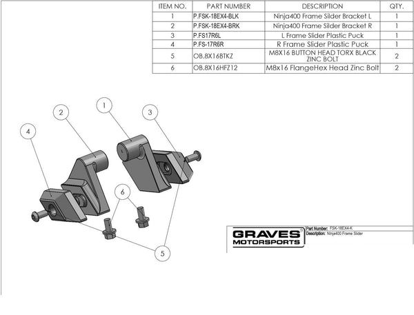 Graves Motorsports Kawasaki Ninja 400 + Ninja 500 Frame Sliders