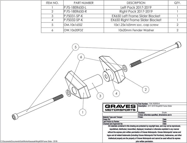 Graves Motorsports Kawasaki Z650 / Ninja 650 Diamond Frame Sliders