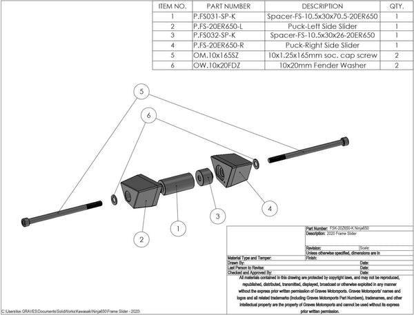 Graves Motorsports Kawasaki Ninja 650 / Z650 No-Cut Frame Sliders