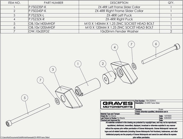 Graves Motorsports Kawasaki ZX-4RR ZX-4R Frame Slider Kit