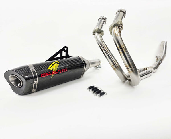 Graves Motorsports Kawasaki Ninja 400 + Ninja 500 Full LINK WORKS 3 Stainless / Carbon Exhaust System