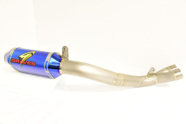 Graves Motorsports Yamaha R1 Superbike Full Titanium Exhaust System - ElecTrick bLUE Silencer