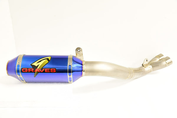 Graves Motorsports Yamaha R1 Superbike Full Titanium Exhaust System - ElecTrick bLUE Silencer