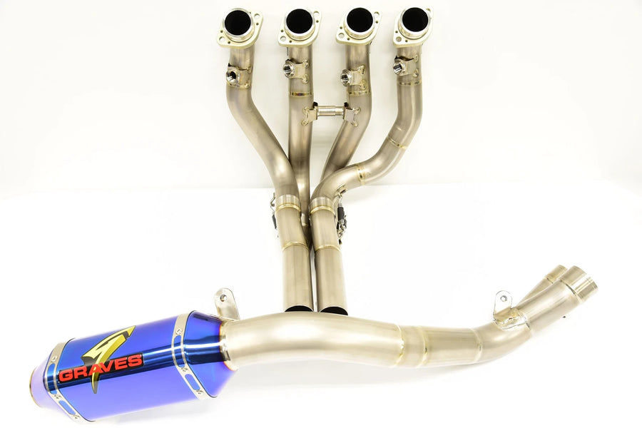 Graves Motorsports Yamaha R1 Superbike Full Titanium Exhaust System - ElecTrick bLUE Silencer